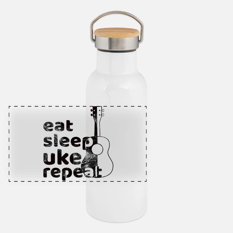 Mangez dormir UKE répéter! noir Gourde isotherme avec bouchon en bambou