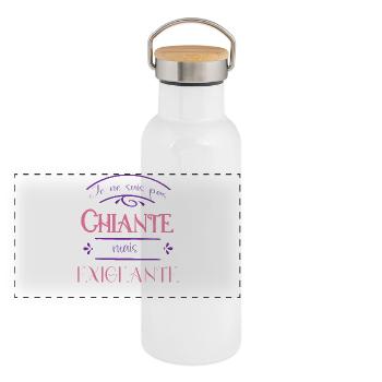 je ne suis pas chiante mais exigeante - Gourde isotherme avec bouchon en bambou - blanc - Devant