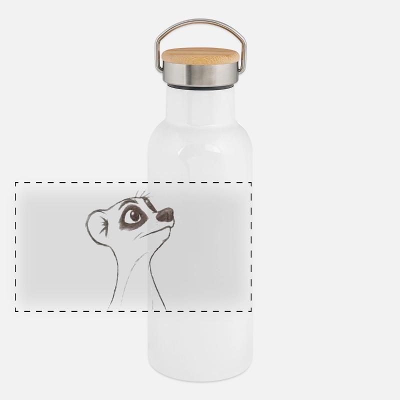 fragendes Erdmännchen Panorama Thermosflasche mit Bambusdeckel