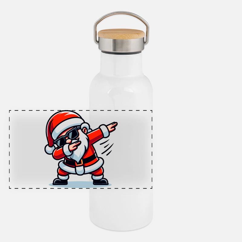 Weihnachtsmann mit Sonnenbrille Xmas Kostüm Panorama Thermosflasche mit Bambusdeckel