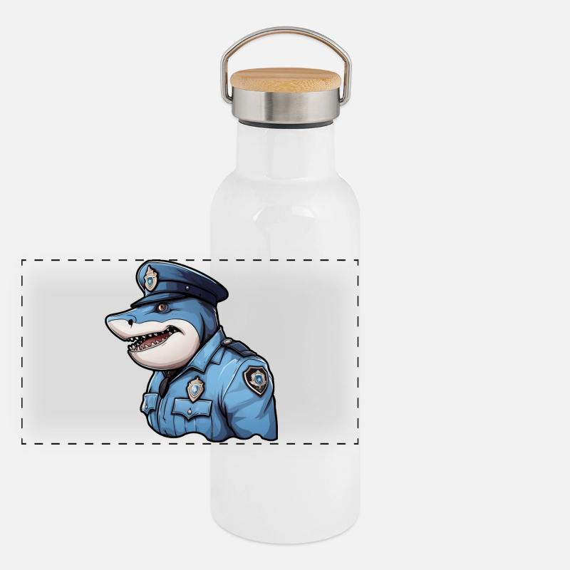 Polizei Hai Panorama Thermosflasche mit Bambusdeckel