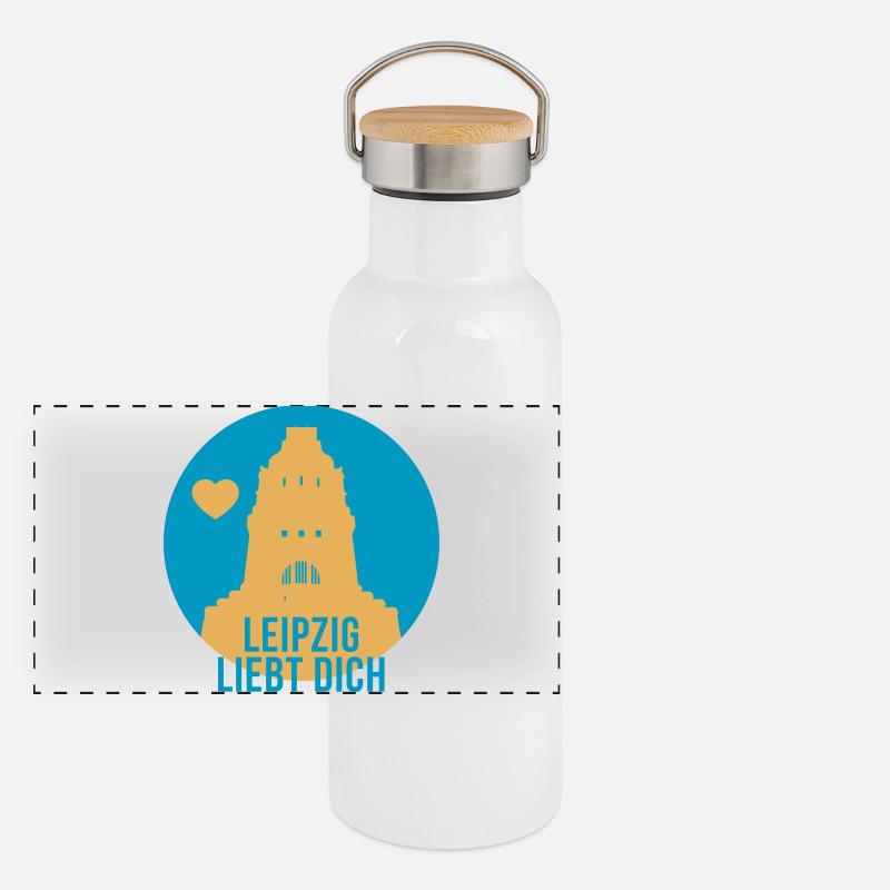 Leipzig liebt dich Panorama Thermosflasche mit Bambusdeckel