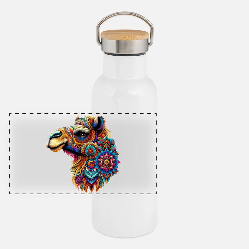 Kamel mit Mandalas verziert Panorama Thermosflasche mit Bambusdeckel