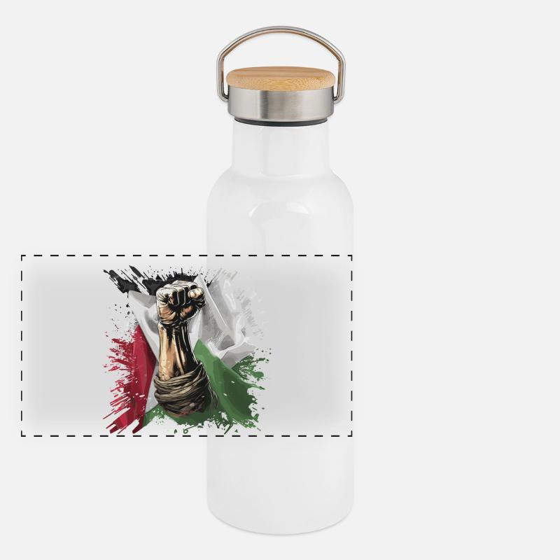 Drapeau du poing de la Palestine libre Gaza Gourde isotherme avec bouchon en bambou
