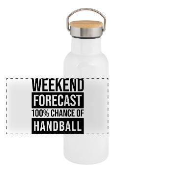 Handball Handball Handball - Panorama Thermosflasche mit Bambusdeckel - Weiß - Vorne