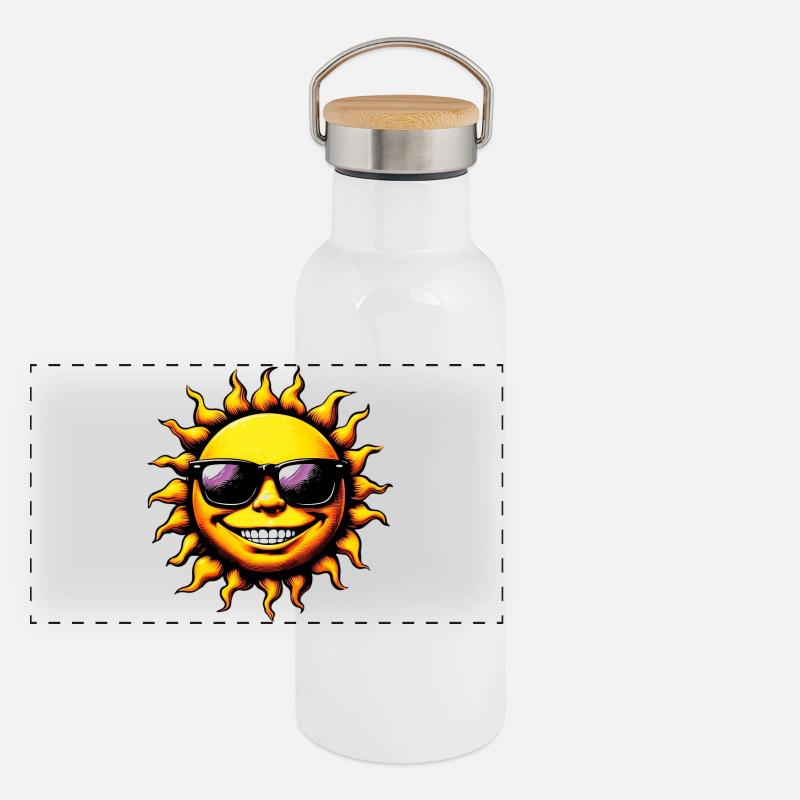 Soleil avec lunettes de soleil Gourde isotherme avec bouchon en bambou