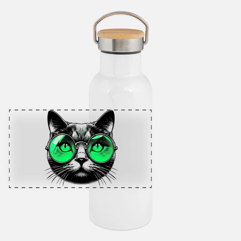Puss with Glasses Panoramic Thermal Bottle with Bamboo Lid