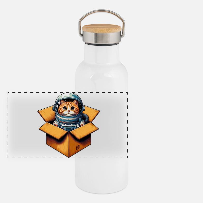 Astronaut Katze Panorama Thermosflasche mit Bambusdeckel