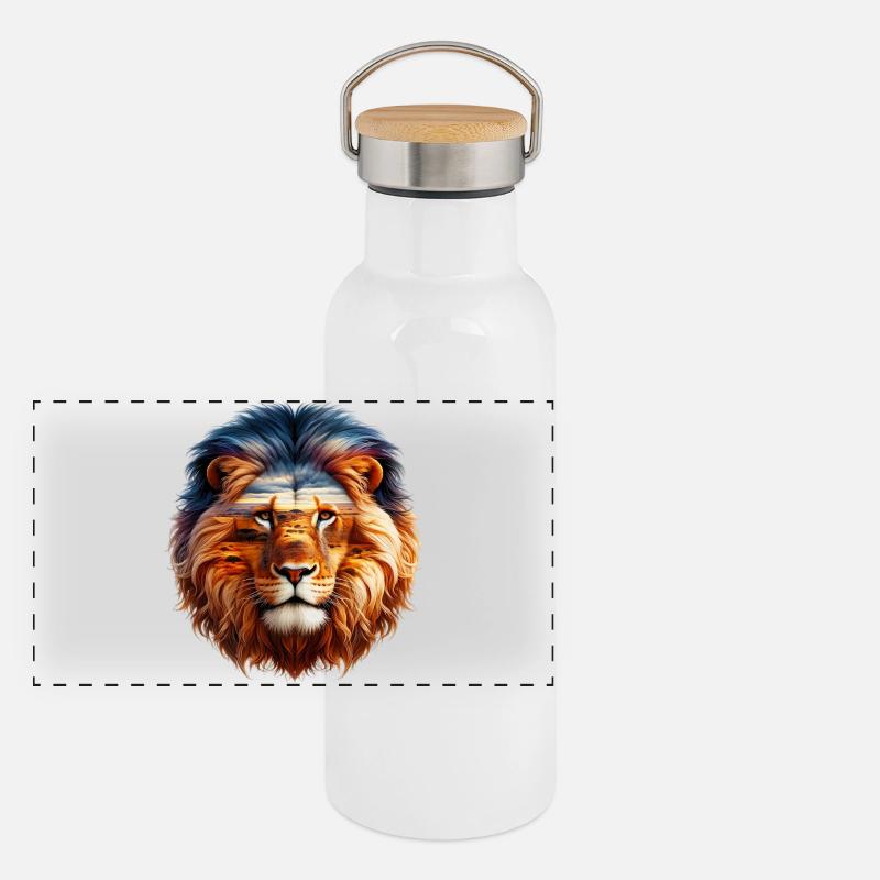 Löwe Panorama Thermosflasche mit Bambusdeckel