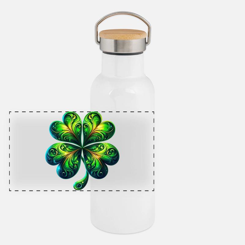 Vierblättriges Kleeblatt Panorama Thermosflasche mit Bambusdeckel
