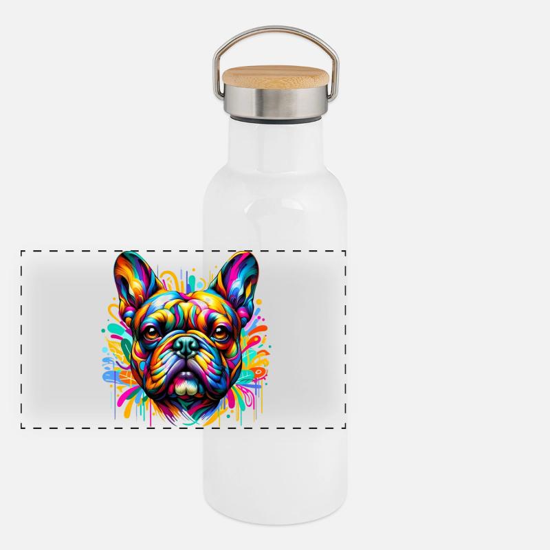Bouledogue français Chien Gourde isotherme avec bouchon en bambou