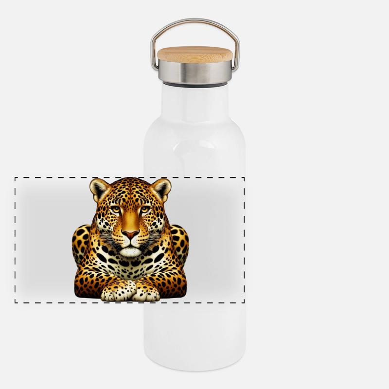 Leopard Panorama Thermosflasche mit Bambusdeckel