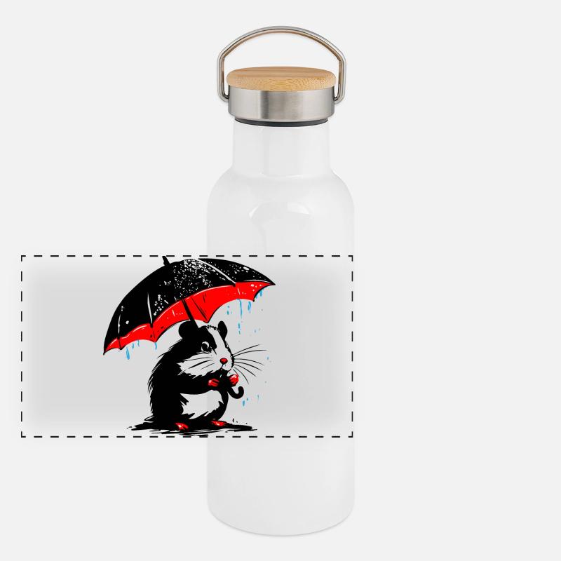 Hamster mit Regenschirm – Schmuddelwetter Panorama Thermosflasche mit Bambusdeckel