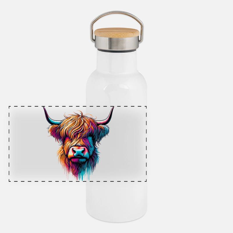 Vache écossaise des Highlands Gourde isotherme avec bouchon en bambou