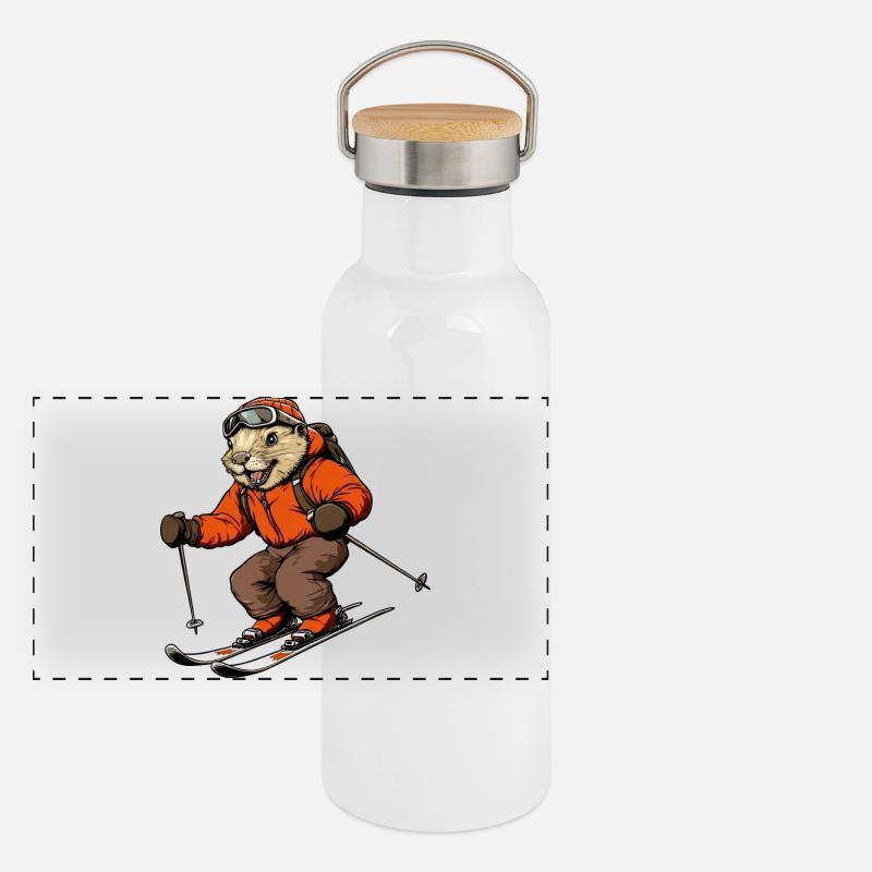 Ski Biber Panorama Thermosflasche mit Bambusdeckel