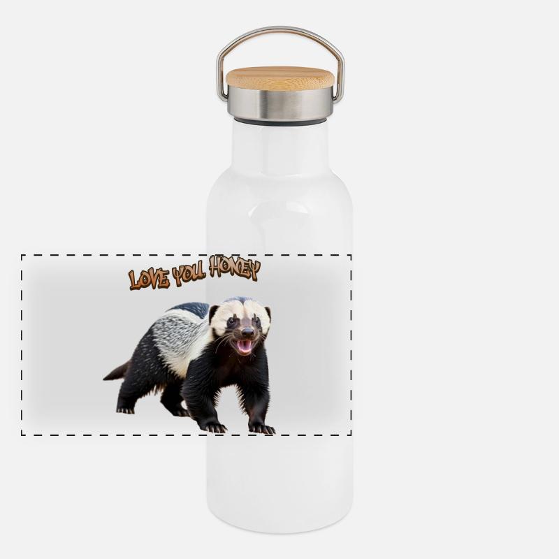 Honey Badger - Honigdachs Panorama Thermosflasche mit Bambusdeckel