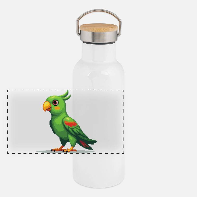 Pixel Parrot – Retro 8-Bit Style Panoramic Thermal Bottle with Bamboo Lid