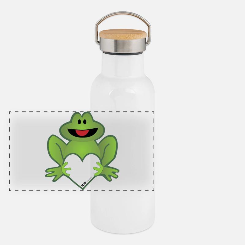 Frosch mit Hirsch Panorama Thermosflasche mit Bambusdeckel