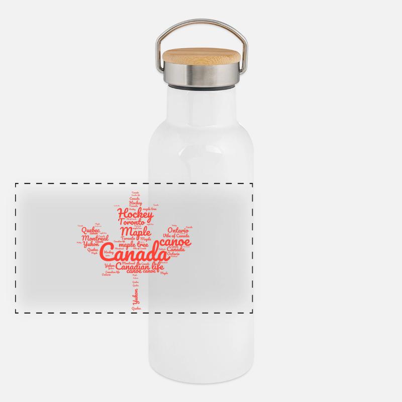 Kanada in einer Wortwolke Panorama Thermosflasche mit Bambusdeckel