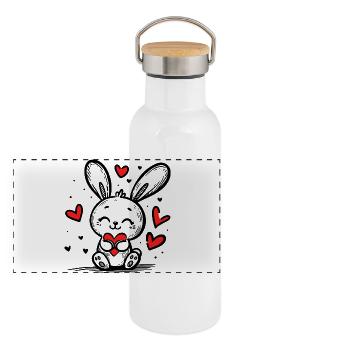 Lapin d’amour plein de cœurs - Gourde isotherme avec bouchon en bambou - blanc - Devant