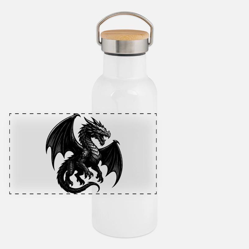 Drache im Malflug Panorama Thermosflasche mit Bambusdeckel