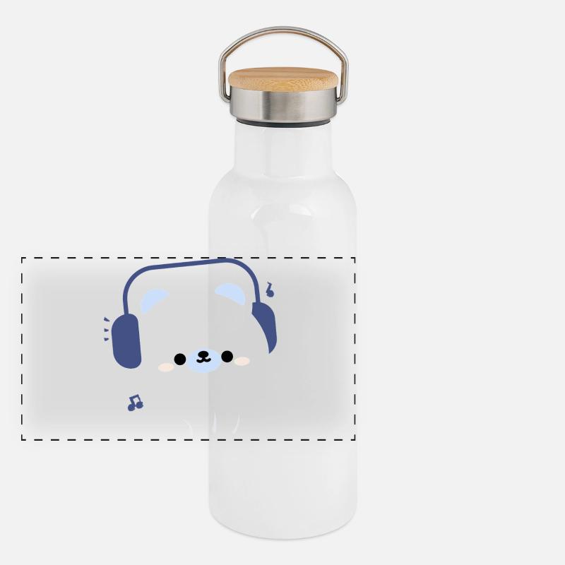 Ours Kawaii avec écouteurs Gourde isotherme avec bouchon en bambou