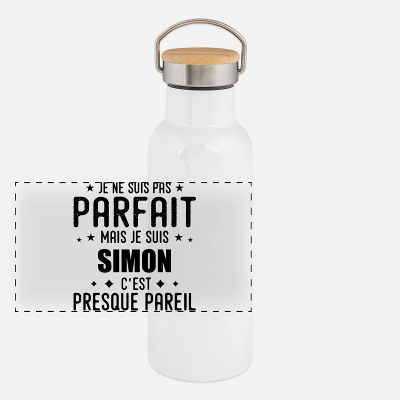 Simon: authentisch, unvollkommen, oben, perfekt Panorama Thermosflasche mit Bambusdeckel