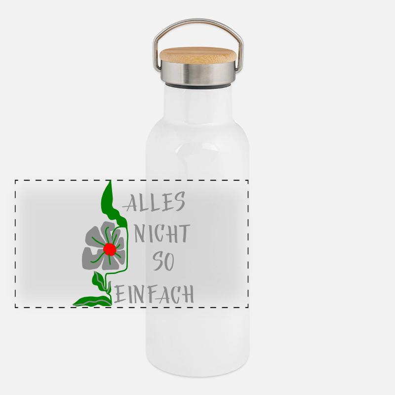 Blumenmuster mit Spruch  alles nicht so einfach  Panorama Thermosflasche mit Bambusdeckel