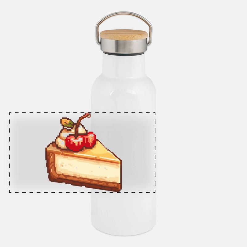 Pixel Käsekuchen mit Kirsche Panorama Thermosflasche mit Bambusdeckel