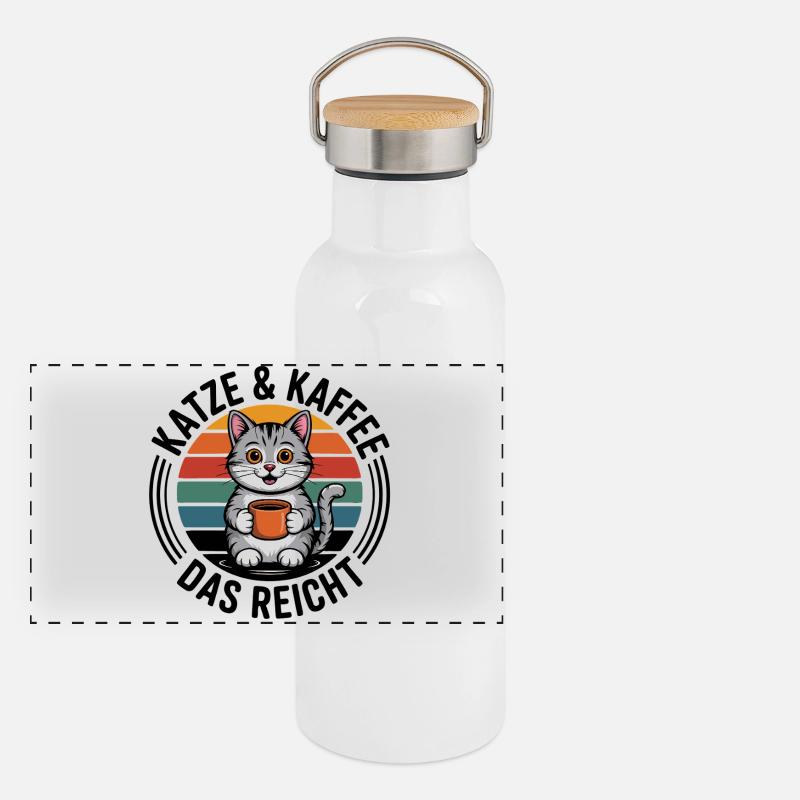 Kätzchen Kaffee Retro-Print Panorama Thermosflasche mit Bambusdeckel