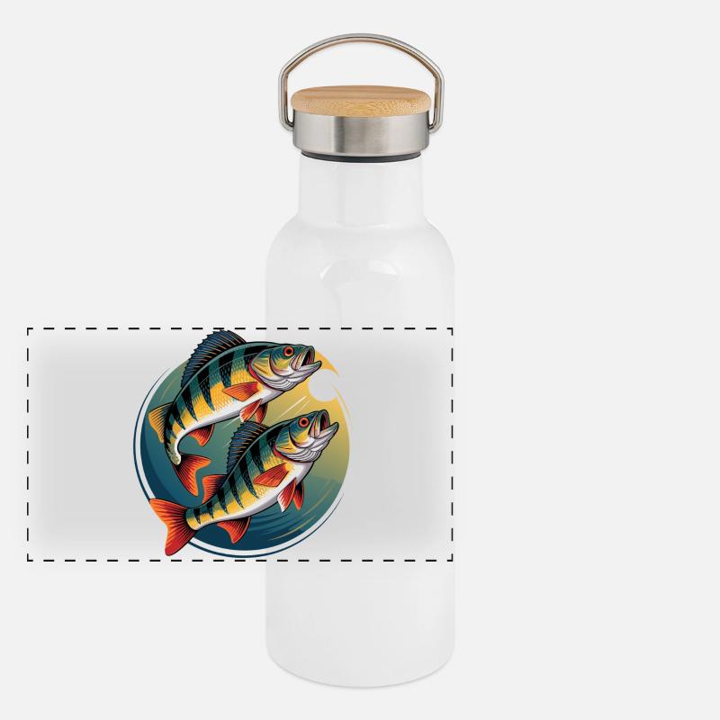 Zwei Barsche im Kreis Panorama Thermosflasche mit Bambusdeckel