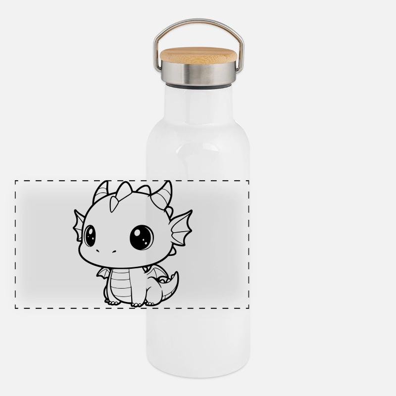 Mignon bébé dragon | Vecteur kawaii et câlin Gourde isotherme avec bouchon en bambou
