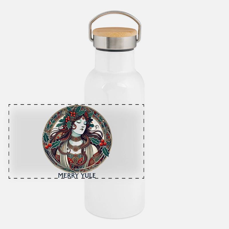 Yule Maiden Holly Circle Panoramic Thermal Bottle with Bamboo Lid