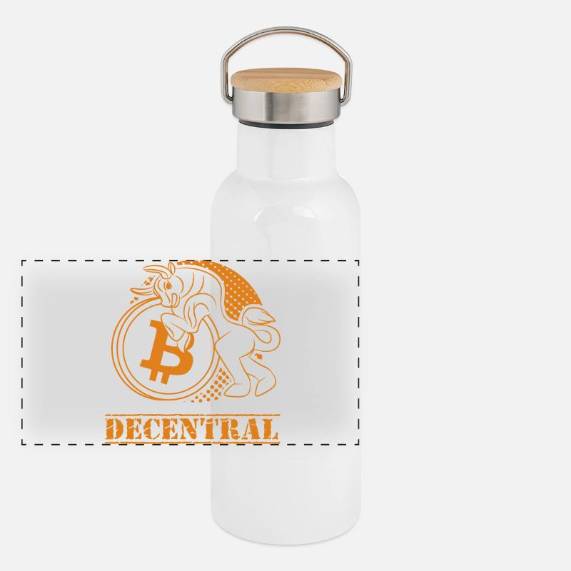 Decentral – Design classique du Bitcoin Gourde isotherme avec bouchon en bambou