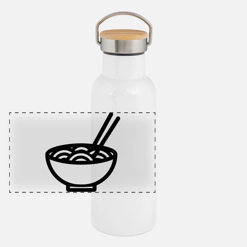 Ramen - Panorama Thermosflasche mit Bambusdeckel - Weiß