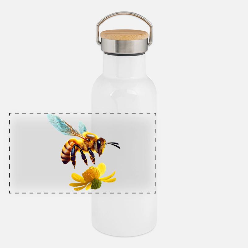 Honigbiene Panorama Thermosflasche mit Bambusdeckel