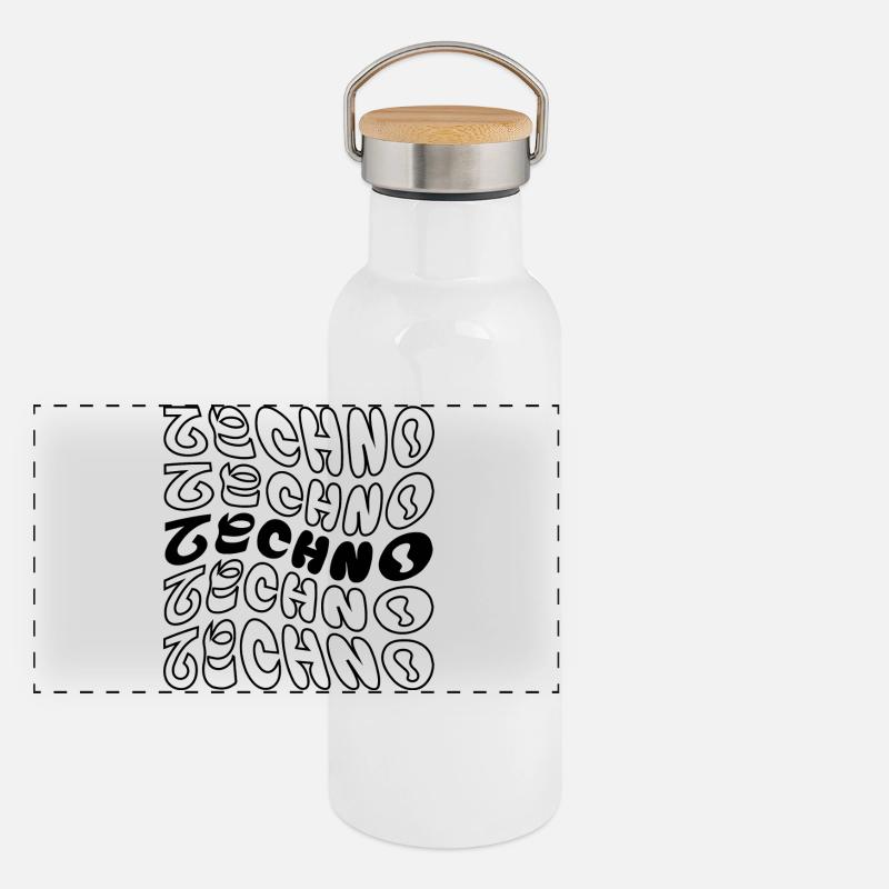 Techno wavy logo design. Panoramic Thermal Bottle with Bamboo Lid