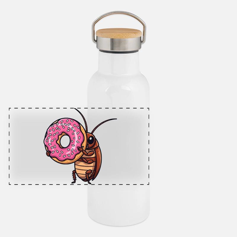 Mignon cafard beignet amateur de dessin animé Gourde isotherme avec bouchon en bambou