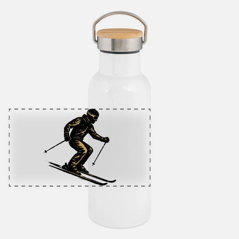 Skifahren | Skifahrer | Berg Panorama Thermosflasche mit Bambusdeckel