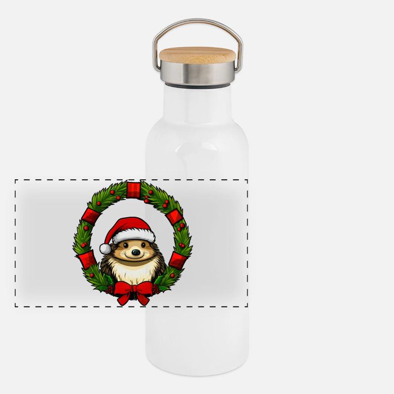 Christmas Hedgehog - Panoramic Thermal Bottle with Bamboo Lid - white