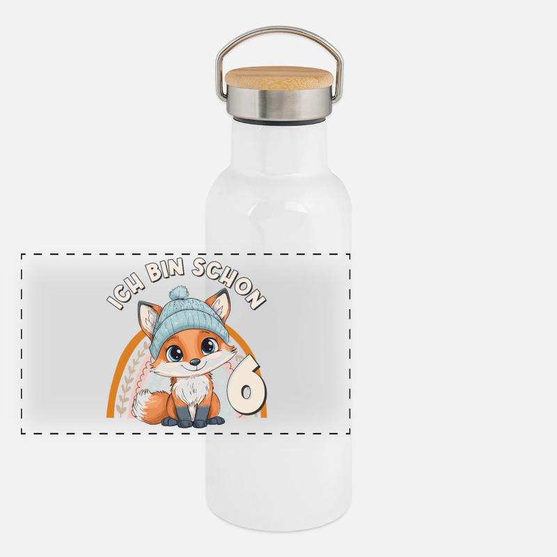 6e anniversaire Renard arc-en-ciel mignon mignon Gourde isotherme avec bouchon en bambou