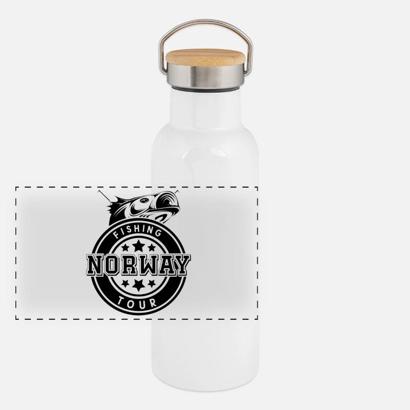 Norwegen Angeln Panorama Thermosflasche mit Bambusdeckel