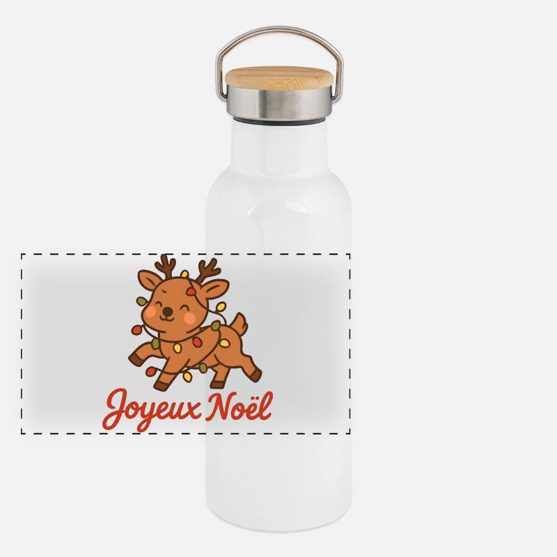 Festliche Helle Rentiere Panorama Thermosflasche mit Bambusdeckel