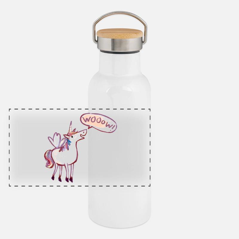 Einhorn Comic, wow, Staunt Panorama Thermosflasche mit Bambusdeckel