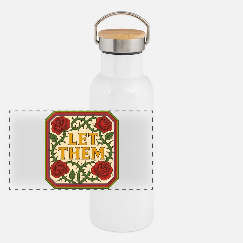 Let Them Bloom Roses Vintage-Schild Panorama Thermosflasche mit Bambusdeckel