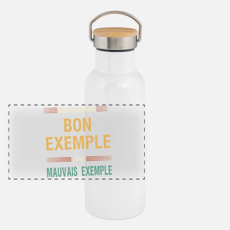 Gutes Beispiel und schlechtes Beispiel – Humorvolle Botschaft Panorama Thermosflasche mit Bambusdeckel