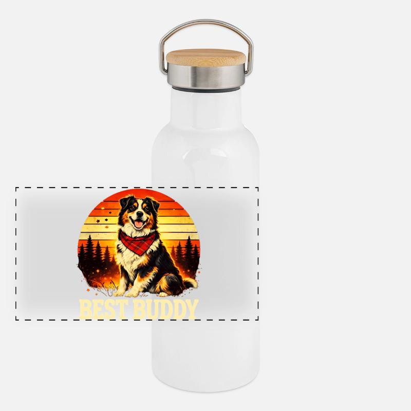 Australian Shepherd Panorama Thermosflasche mit Bambusdeckel