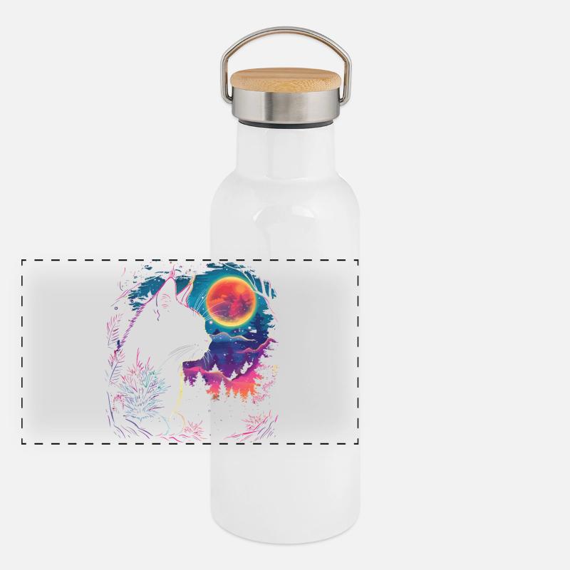 Cat sleep in neon night Panoramic Thermal Bottle with Bamboo Lid