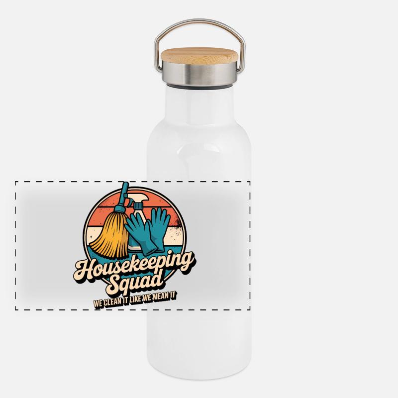 Lustiges Putzen Design Panorama Thermosflasche mit Bambusdeckel