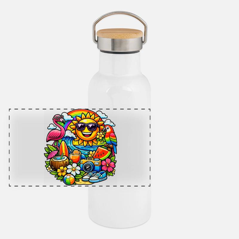 Sun-drenched tropical summer design Panoramic Thermal Bottle with Bamboo Lid